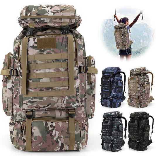Sac Tactique 80L Grand Volume Sac à Dos de Randonnée Camouflage Imperméable Sac d’Escalade Sac à Dos en Toile Oxford Sac de Sport