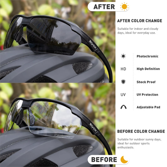Lunettes tactiques SCVCN photochromiques polarisées - Protection anti-éclats pour airsoft, tir, chasse, vélo - Homme