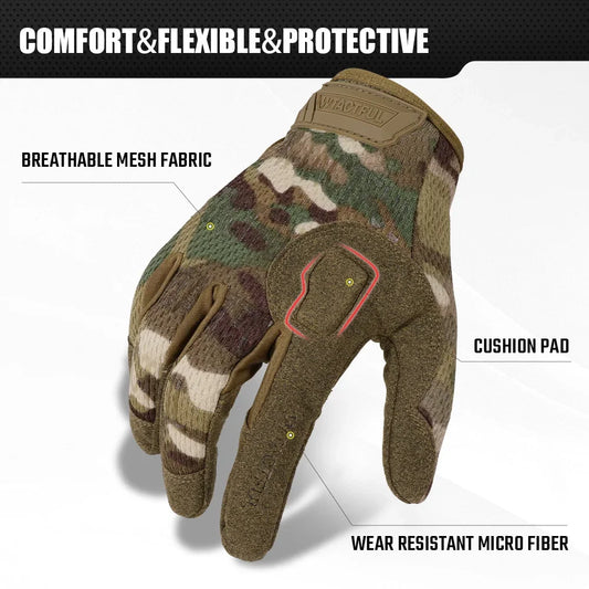 Gants tactiques doigts complets écran tactile - Respirants pour paintball, airsoft, tir, randonnée, vélo - Homme