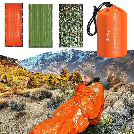 Sac de couchage d'urgence thermique ultra-léger - Couverture de survie Mylar imperméable pour camping et randonnée
